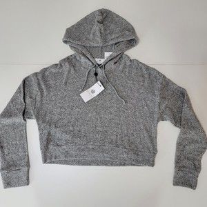Socialite Womens XS Ribbed Crop Hoodie Sweater Grey NWT soft lightweight